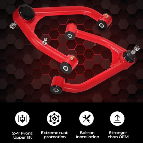 Front Upper Control Arms for 2007-2018 Chevy Silverado 1500, 2-4" Lift Adjustable Control Arm with Ball Joint, AUSUM MOTOR Suspension Control Arm Kit OEM Replacement (2PCS) Red in Saudi Arabia