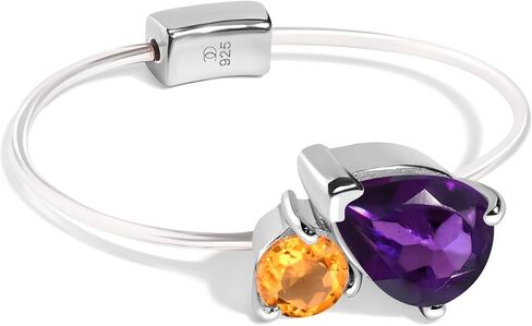 Moon Magic - Toi Et Moi Amethyst, Citrine, Quartz, Ruby, Obsidian, Labradorite Floating Gem Ring with Stretchy Invisible Band/ 925 Sterling Silver - 18K Rose and Yellow Gold Elastic Birthstone Rings in Saudi Arabia