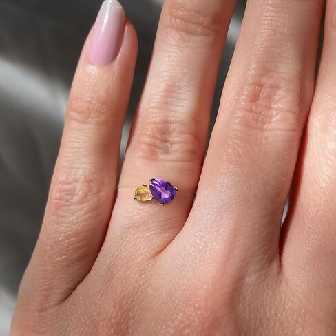 Moon Magic - Toi Et Moi Amethyst, Citrine, Quartz, Ruby, Obsidian, Labradorite Floating Gem Ring with Stretchy Invisible Band/ 925 Sterling Silver - 18K Rose and Yellow Gold Elastic Birthstone Rings in Saudi Arabia