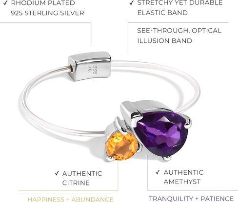 Moon Magic - Toi Et Moi Amethyst, Citrine, Quartz, Ruby, Obsidian, Labradorite Floating Gem Ring with Stretchy Invisible Band/ 925 Sterling Silver - 18K Rose and Yellow Gold Elastic Birthstone Rings in Saudi Arabia