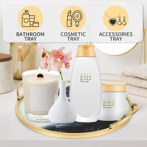 صينية مجوهرات، صينية حمام بيضاوية ذهبية اللون، صينية عطر رخامية، صينية زينة مزخرفة، صينية حمام زجاجية مقاس 15.7 × 9.8 بوصة للحوض، صينية تقديم أنيقة لديكور المنزل in Saudi Arabia
