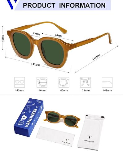 VANLINKER Retro Round Sunglasses for Men Women Vintage Circle Shades VL9829 46mm in Saudi Arabia