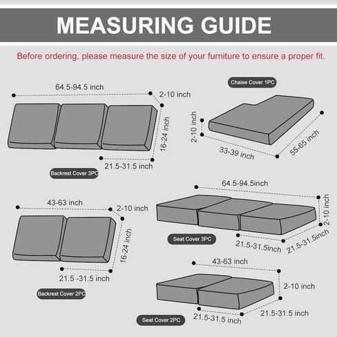 أغطية وسائد الأريكة أغطية وسائد أريكة من نسيج Dralon أكثر سمكًا ونعومة، أغطية مقاعد أريكة كبيرة قابلة للتمدد للغاية أغطية أريكة للأريكة المقسمة (3 قطع، رمادي) in Kuwait
