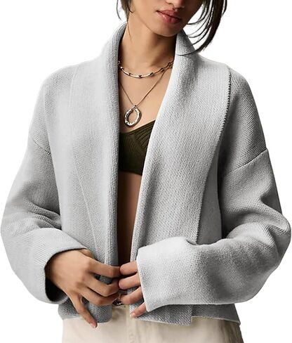 Yimoon Women's Cropped Cardigan Sweater Oversized Lapel Open Front Cardigan Long Sleeve Chunky Knit Outwear in Saudi Arabia
