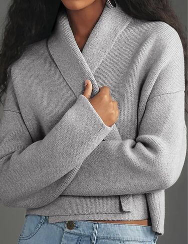Yimoon Women's Cropped Cardigan Sweater Oversized Lapel Open Front Cardigan Long Sleeve Chunky Knit Outwear in Saudi Arabia