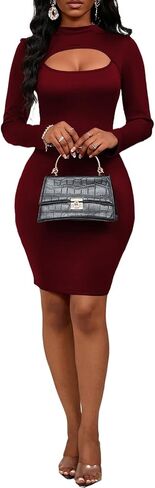 Women's Sexy Bodycon Club Party Mini Dress Cut Out Long Sleeve Mock Neck Dresses in Saudi Arabia