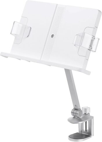 YOKIVE Book Stand for Reading, Adjustable Holder with 360° Rotating Arm & Page Clips, Portable Sturdy Book Holder, Great for Textbook (Silver, 10.3-inch) in Saudi Arabia