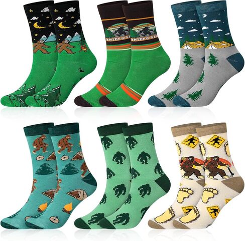 Haysandy 6 Pairs Sasquatch Lover Socks Novelty Crew Socks Gifts for Women Men Ideas Family Friends Funny Hide and Seek Christmas Xmas Stuff Gifts in Saudi Arabia
