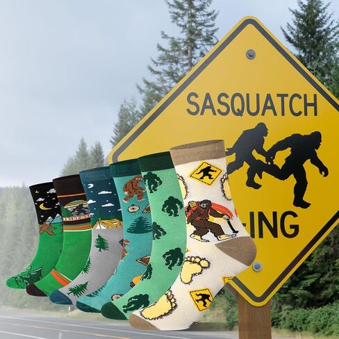 Haysandy 6 Pairs Sasquatch Lover Socks Novelty Crew Socks Gifts for Women Men Ideas Family Friends Funny Hide and Seek Christmas Xmas Stuff Gifts in Saudi Arabia