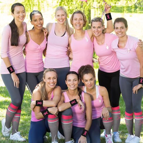 Xtinmee 6 مجموعات من الجوارب الوردية للتوعية بسرطان الثدي، أربطة رأس ناعمة للمعصم، جوارب عالية للركبة، جوارب دائرية بشريط وردي (نمط كلاسيكي) in Kuwait