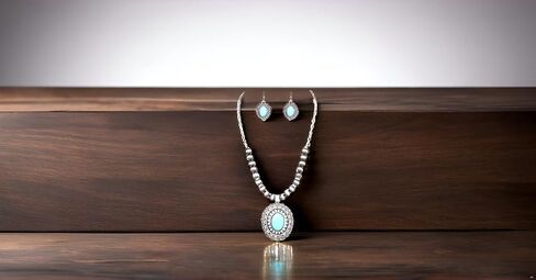 Natural Turquoise Stone Fashion Necklace with Turquoise Heart Pendant and Hematite, Boho Chic Western Jewelry for Women, Perfect with Pearl Earrings, Trendy and Cute in Saudi Arabia