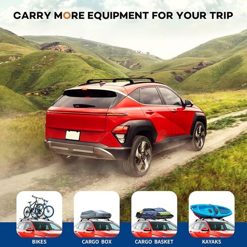 Roof Rack Cross Bars 220lbs Compatible with Hyundai Kona & Kona Electric 2024 2025,Heavy Duty Aluminum Lockable Roof Rails Crossbars Black Rooftop Cargo Carrier Luggage in Saudi Arabia