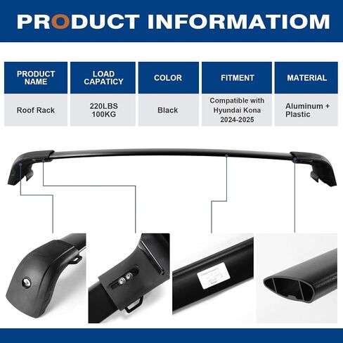 Roof Rack Cross Bars 220lbs Compatible with Hyundai Kona & Kona Electric 2024 2025,Heavy Duty Aluminum Lockable Roof Rails Crossbars Black Rooftop Cargo Carrier Luggage in Saudi Arabia