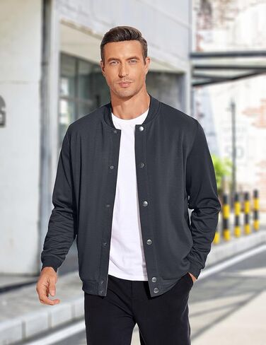 سترة رجالي كاجوال خفيفة الوزن من COOFANDY، سترة بيسبول ليترمان بأزرار كبس in Saudi Arabia