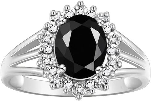 RYLOS Sterling Silver Ring with Princess Diana Inspired 9X7MM Gemstone and a Halo of Diamonds - Birthstone Jewelry for Women in Sizes 5-10 in Kuwait