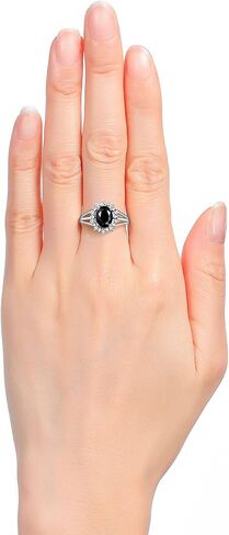 RYLOS Sterling Silver Ring with Princess Diana Inspired 9X7MM Gemstone and a Halo of Diamonds - Birthstone Jewelry for Women in Sizes 5-10 in Kuwait