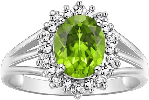 RYLOS Sterling Silver Ring with Princess Diana Inspired 9X7MM Gemstone and a Halo of Diamonds - Birthstone Jewelry for Women in Sizes 5-10 in Kuwait