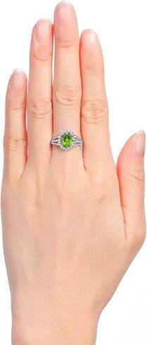 RYLOS Sterling Silver Ring with Princess Diana Inspired 9X7MM Gemstone and a Halo of Diamonds - Birthstone Jewelry for Women in Sizes 5-10 in Kuwait