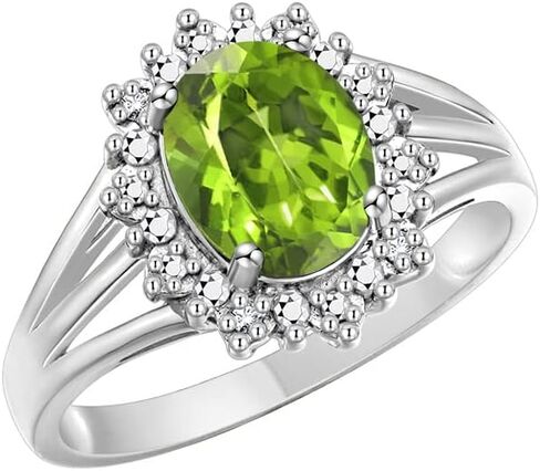 RYLOS Sterling Silver Ring with Princess Diana Inspired 9X7MM Gemstone and a Halo of Diamonds - Birthstone Jewelry for Women in Sizes 5-10 in Kuwait