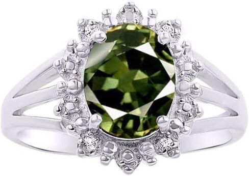 RYLOS Sterling Silver Ring with Princess Diana Inspired 9X7MM Gemstone and a Halo of Diamonds - Birthstone Jewelry for Women in Sizes 5-10 in Kuwait
