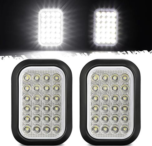Partsam 2X 5x3 Inch Rectangle Reverse Backup Running Lights Clear Lens 24 LED Truck Trailer Hitch Tail Lights 12V IP67 Waterproof Sealed Flush Mount with 3 Prong Watertight Plug Rubber Grommet in Kuwait