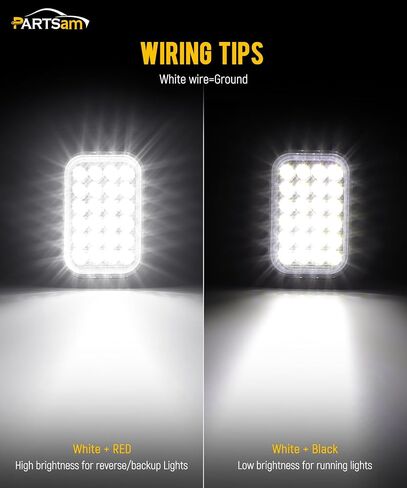 Partsam 2X 5x3 Inch Rectangle Reverse Backup Running Lights Clear Lens 24 LED Truck Trailer Hitch Tail Lights 12V IP67 Waterproof Sealed Flush Mount with 3 Prong Watertight Plug Rubber Grommet in Kuwait