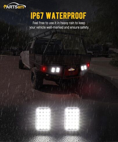 Partsam 2X 5x3 Inch Rectangle Reverse Backup Running Lights Clear Lens 24 LED Truck Trailer Hitch Tail Lights 12V IP67 Waterproof Sealed Flush Mount with 3 Prong Watertight Plug Rubber Grommet in Kuwait