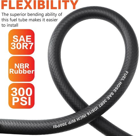1/4 inch ID Fuel Line Hose 25FT NBR Rubber Push Lock Gas Hose High Pressure 300PSI for Automotive Fuel Systems Engines in Kuwait
