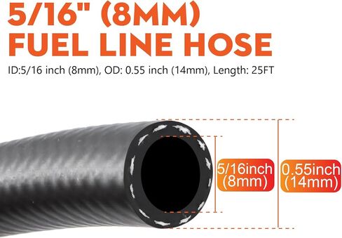 1/4 inch ID Fuel Line Hose 25FT NBR Rubber Push Lock Gas Hose High Pressure 300PSI for Automotive Fuel Systems Engines in Kuwait