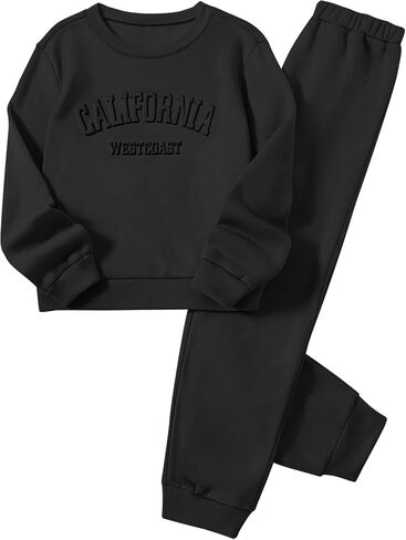 Girls Clothes Letter Graphic Crewneck Pullover Sweatshirt and Cuff Pants Sweatsuits Solid Color Clothes for Teen Girls in Saudi Arabia