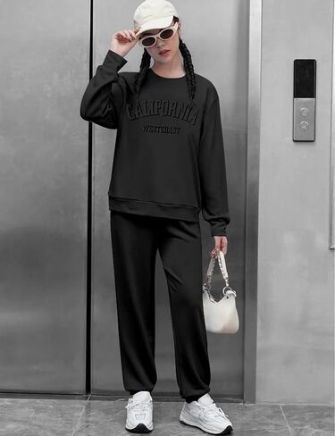 Girls Clothes Letter Graphic Crewneck Pullover Sweatshirt and Cuff Pants Sweatsuits Solid Color Clothes for Teen Girls in Saudi Arabia