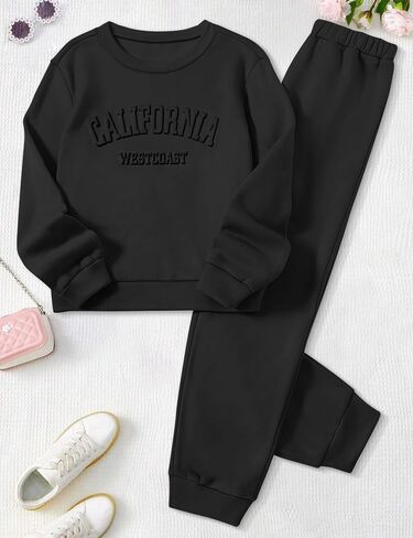 Girls Clothes Letter Graphic Crewneck Pullover Sweatshirt and Cuff Pants Sweatsuits Solid Color Clothes for Teen Girls in Saudi Arabia