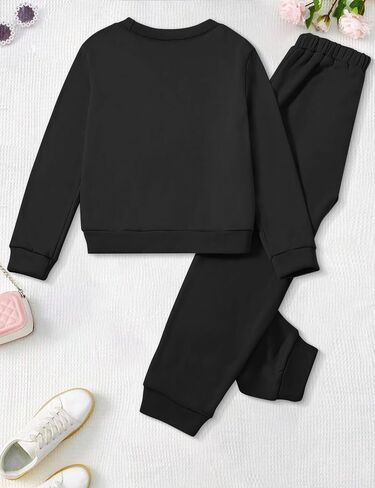 Girls Clothes Letter Graphic Crewneck Pullover Sweatshirt and Cuff Pants Sweatsuits Solid Color Clothes for Teen Girls in Saudi Arabia