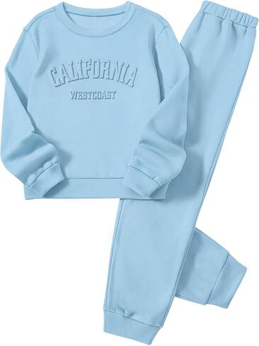 Girls Clothes Letter Graphic Crewneck Pullover Sweatshirt and Cuff Pants Sweatsuits Solid Color Clothes for Teen Girls in Saudi Arabia
