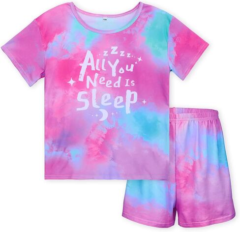 ICOSY Girls Pajamas Set for Kids Pajamas 2 PCS Short Sleeve Top and Shorts for Toddler Girls Clothes Size 8-14 in Saudi Arabia