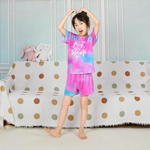 ICOSY Girls Pajamas Set for Kids Pajamas 2 PCS Short Sleeve Top and Shorts for Toddler Girls Clothes Size 8-14 in Saudi Arabia