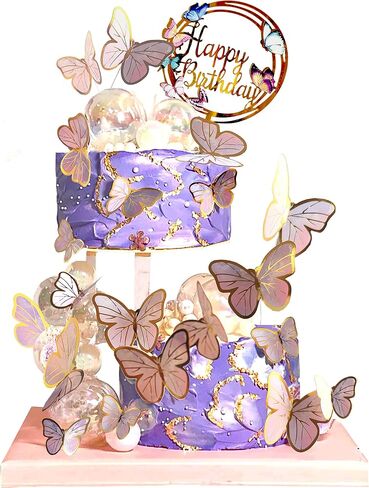Butterfly Cake Toppers Decorations - 1 Big Happy Birthday Cake Topper & 15Pcs 3D Pink Gold Cupcake Toppers - Party Supplies for Decorating Baby Shower Girl's Birthday in Saudi Arabia
