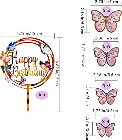 Butterfly Cake Toppers Decorations - 1 Big Happy Birthday Cake Topper & 15Pcs 3D Pink Gold Cupcake Toppers - Party Supplies for Decorating Baby Shower Girl's Birthday in Saudi Arabia