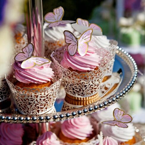 Butterfly Cake Toppers Decorations - 1 Big Happy Birthday Cake Topper & 15Pcs 3D Pink Gold Cupcake Toppers - Party Supplies for Decorating Baby Shower Girl's Birthday in Saudi Arabia