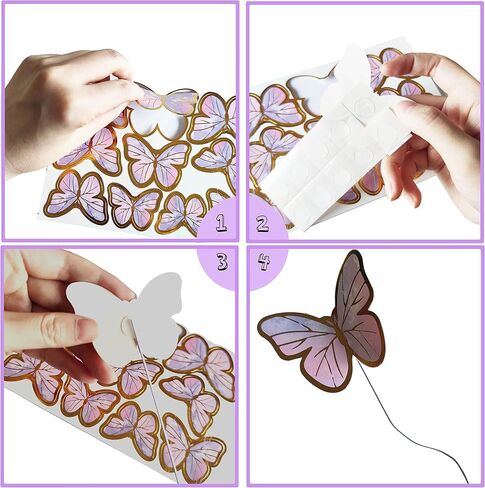 Butterfly Cake Toppers Decorations - 1 Big Happy Birthday Cake Topper & 15Pcs 3D Pink Gold Cupcake Toppers - Party Supplies for Decorating Baby Shower Girl's Birthday in Saudi Arabia