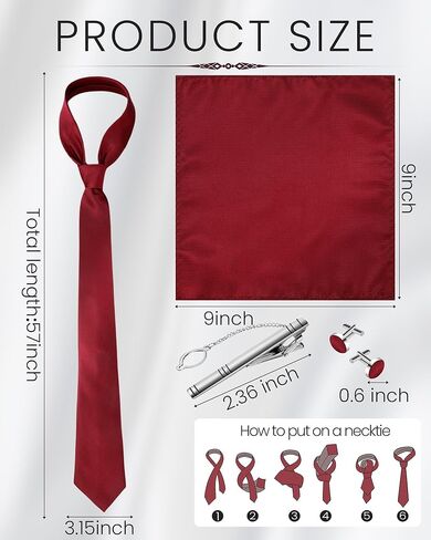 4 مجموعات من ربطات العنق الرسمية بلون واحد ومربع جيب مع أزرار أكمام ومشابك ربطات عنق رسمية للأعمال من الساتان للرجال in Kuwait