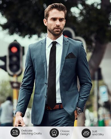 4 مجموعات من ربطات العنق الرسمية بلون واحد ومربع جيب مع أزرار أكمام ومشابك ربطات عنق رسمية للأعمال من الساتان للرجال in Kuwait