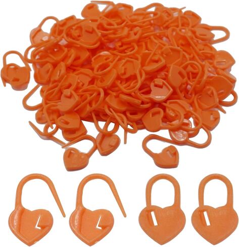 Joyangy 100 Pcs Plastic Knitting Stitch Markers, Heart Shaped Locking Crochet Stitch Markers Clips, Sewing Pins for Knitting, Crocheting, DIY Craft Projects, Orange in Saudi Arabia