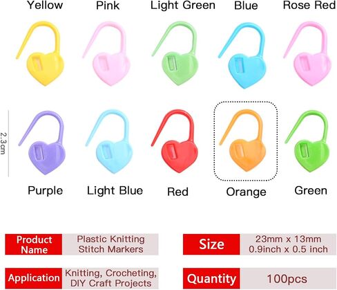 Joyangy 100 Pcs Plastic Knitting Stitch Markers, Heart Shaped Locking Crochet Stitch Markers Clips, Sewing Pins for Knitting, Crocheting, DIY Craft Projects, Orange in Saudi Arabia