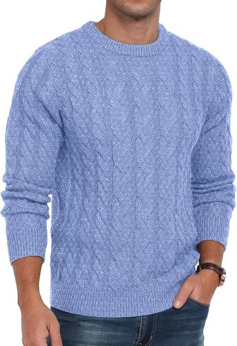 Askdeer Men's Pullover Sweater Cable Knit Chunky Sweater Classic Casual Crewneck Sweaters with Ribbing Edge in Saudi Arabia