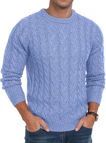 Askdeer Men's Pullover Sweater Cable Knit Chunky Sweater Classic Casual Crewneck Sweaters with Ribbing Edge in Saudi Arabia