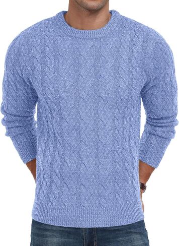 Askdeer Men's Pullover Sweater Cable Knit Chunky Sweater Classic Casual Crewneck Sweaters with Ribbing Edge in Saudi Arabia