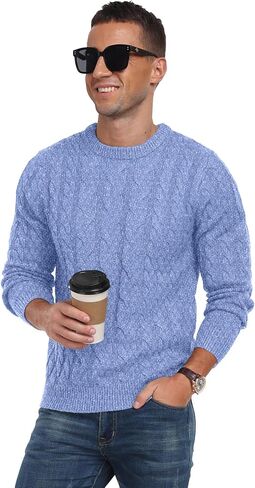 Askdeer Men's Pullover Sweater Cable Knit Chunky Sweater Classic Casual Crewneck Sweaters with Ribbing Edge in Saudi Arabia