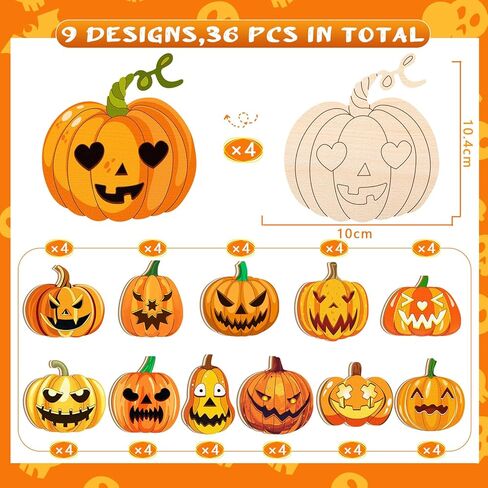 48 Pack Halloween Wooden Pumpkin Ornaments Jack O Lantern Pumpkin Wooden Slices Cutout Ornaments DIY Halloween Crafts Home Party Activities in Kuwait