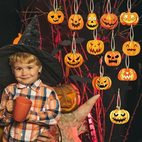 48 Pack Halloween Wooden Pumpkin Ornaments Jack O Lantern Pumpkin Wooden Slices Cutout Ornaments DIY Halloween Crafts Home Party Activities in Kuwait